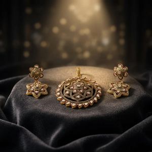 Ensemble collier et boucles d'oreilles en zircon plaqué or pour femmes, bijoux ethniques pour mariage - Product Image 3