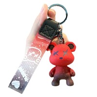 Porte-clés de voiture Ours Caméléon Ciel Étoilé de Dessin Animé, Figurine Mignonne Ours Violent Dégradé, Décoration pour Sac à Dos