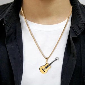 Collier chaîne de guitare en acier inoxydable, pendentif pour hommes et femmes, breloques Hip Hop Punk, couleur or argent, bijoux cadeaux, 1 pièce - Product Image 6