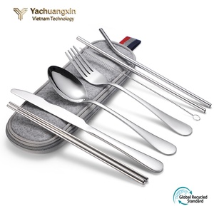 Eco-Friendly Modern Design Portable Stainless Steel Cutlery <b>Set</b> 8-Piece Includes Spoon/Fork/Knife/Chopsticks Carrying Case - Product Image 4