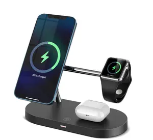 2024 베스트 셀러 공장 새로운 디자인 3 in 1 Qi 인증 15W 고속 무선 충전소 iWatch 시리즈 7/SE/6/5/4/3/2, 에어팟 프로