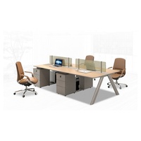 Poste de travail modulaire avec écran de confidentialité en verre, meuble de rangement et gestion des câbles – Table de bureau en cluster pour personnel
