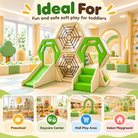 Ensemble de jeux souple Nid d'abeille Vert Jaune Beige, équipement de jeu intérieur pour enfants, pour ramper, grimper et glisser, idéal pour garderies et location événementielle