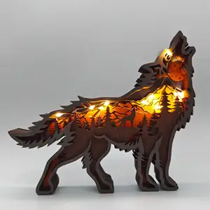 Wholesalers Wooden Wall Craft Animal Wolf Decorations For Home Shelf Cabinet Table