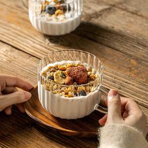 แก้วอาหารเช้าแก้วโบโรซิลิเกตความจุสูงสำหรับใช้ในบ้านพร้อมฝาปิดเหมาะสำหรับนมข้าวโอ๊ตกาแฟน้ำ - Product Image 2