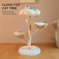 Arbre à chat bohème avec panier suspendu en macramé, lits tissés à la main, zone de grattage en branches de bois naturel et corde, matériaux personnalisés ODM