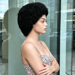 <span class=keywords><strong>Parrucca</strong></span> in Pizzo 13x4 con <span class=keywords><strong>Capelli</strong></span> <span class=keywords><strong>Veri</strong></span> Annodati a Mano, Stile <span class=keywords><strong>Afro</strong></span> con Ricci Piccoli, Taglio Corto Pixie - Product Image 6