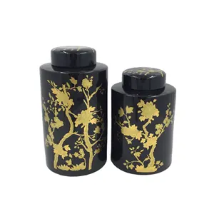 Modern black design ginger jar cylinder shape porcelain jar home decor items for living room