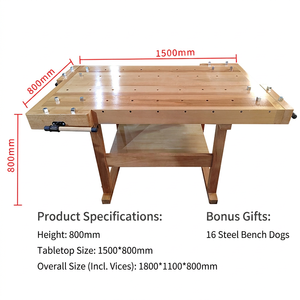 โต๊ะทำงานไม้ 1500x800 มม. ทำจากไม้เมเปิ้ล พร้อมตัวหนีบ สำหรับงาน DIY และใช้ในโรงเรียน - Product Image 1