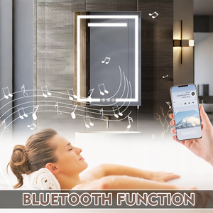 Gabinete de espejo de tocador de baño de acero negro con función de reproducción de música integrada - Product Image 6