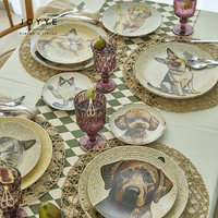 Ensemble d'assiettes en céramique personnalisées JOYYE de 8 pouces avec impression numérique motif mosaïque chien, vaisselle personnalisée pour animaux de compagnie, vente en gros