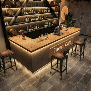 Aménagement intérieur personnalisé pour pub industriel |   Comptoir de bar vintage, présentoir à vin en bois et métal, mobilier de restaurant - Product Image 4