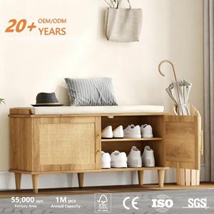 <span class=keywords><strong>Banc</strong></span> de rangement pour chaussures en rotin tressé style bois naturel personnalisé avec armoire pour entrée de maison, couloir, hall d'entrée, meuble panneau - Product Image 2