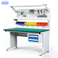 Banc de travail ESD robuste en acier LEENOL, table de travail réglable avec tiroirs pour atelier, laboratoire, poste de travail industriel