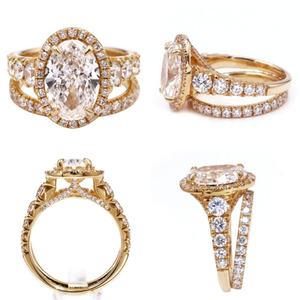 Tianyu Gems Oval Moissanite Diamond D VVS1 y halo 18K Juego de anillos de joyería de oro amarillo para mujer - Product Image 2