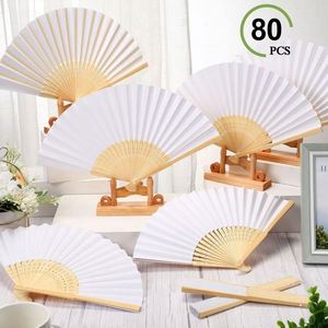 Éventail en papier blanc pliable en bambou, éventail plié à la main pour mariage, fête et décoration intérieure - Product Image 1