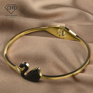 Pulseras redondas de acero inoxidable de circón CAMAZ, brazalete de pareja en blanco dorado, joyería - Product Image 6