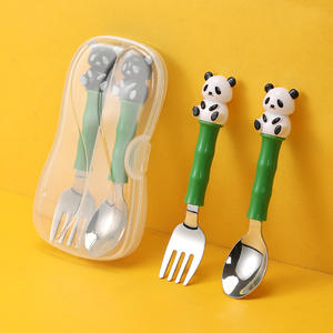 Hsl Panda Children's Spoon And Fork Set 304 Stainless Steel Cute Cartoon Handle Portable <b>Cutlery</b> For <b>Kids</b> - Product Image 4