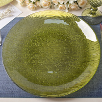 Assiettes de présentation en verre doré du fabricant, personnalisables, plusieurs couleurs, assiettes de dîner en verre bleu transparent, bord irrégulier, pour mariage