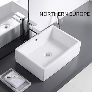 Vente en gros d'usine Hôtel Céramique Salle de bain Lavabo Évier Articles sanitaires Comptoir en céramique blanche Bassin d'art - Product Image 3