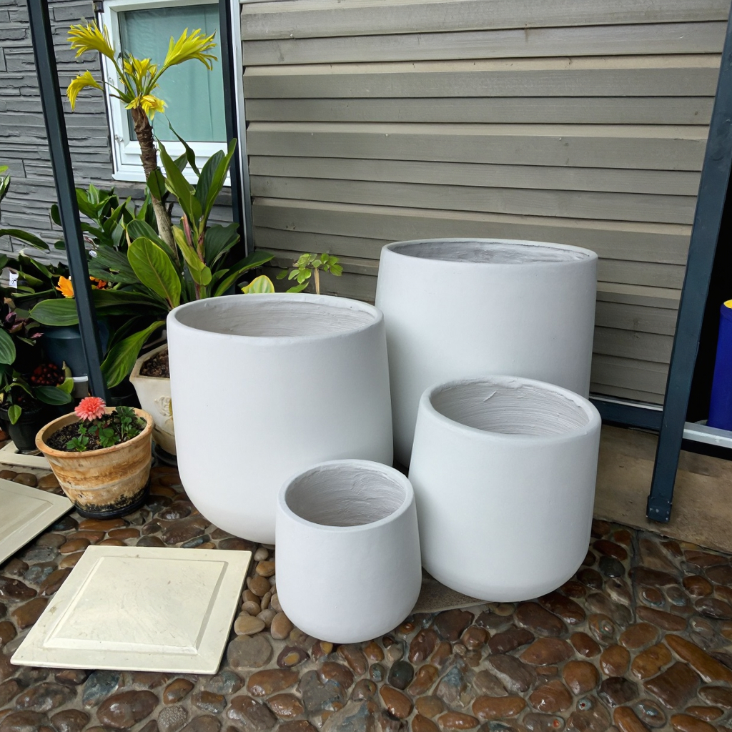 Modern Lightweight Fiber Clay White Flower Pots for Large Outdoor Gardens -  Durable, Stylish, and Perfect for Green Plants