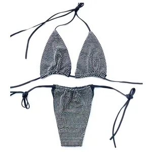 Groothandel thong glas-B003 Bling Bling Diamant Thong Beachwear Sexy Shiny Badmode Bikini Strass Kristal Bikini Voor Dames