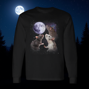 Camiseta de manga larga con diseño gráfico de ratas que ruedan sobre la luna, color negro, talla unisex para adultos - Product Image 3