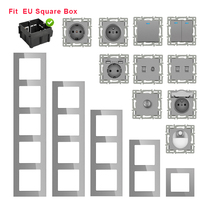 Panel de Vidrio Templado para Enchufe de Pared, Estándar Europeo, Enchufe EU, USB, TV, RJ45, RJ11, Sensor DIY, Módulo de Interruptor Gris, Resistente a Manipulaciones, Hierro