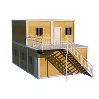 Villa modulaire préfabriquée à 2 étages en conteneurs, assemblage rapide, structure en acier portable, panneaux ondulés, balcon, escalier, sécurité