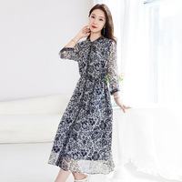 Robe d'été 2026 en soie de mûrier 100% pour femme, grande taille, col en V, imprimé georgette, amincissante, avec laçage, modèle usine