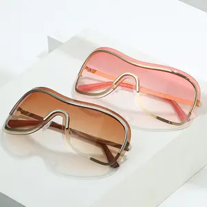LMA 90185 fashion one piece oversized shades trendy face shield ins metal frame sun glasses Y2K sunglasses women 2024