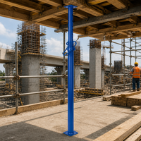Plaque supérieure réglable en acier haute résistance peinte en bleu avec tube interne coulissant pour étais de coffrage de dalle en béton et d'escalier