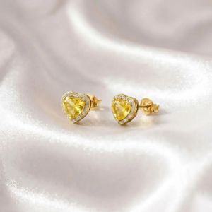 Handcrafted Lemon Quartz Heart <b>Stud</b> <b>Earrings</b> With CZ Halo Natural Yellow Gemstone In 925 Sterling <b>Silver</b> Or 18K Gold Filled - Product Image 2