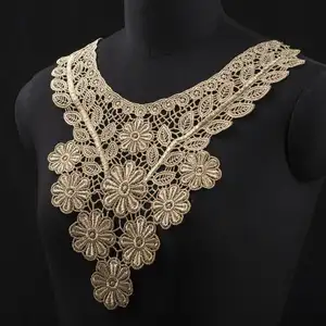 Hochwertige Kragen dekoration Vintage Kleid Hand bestickter Spitzen kragen mit schwarzem Gold