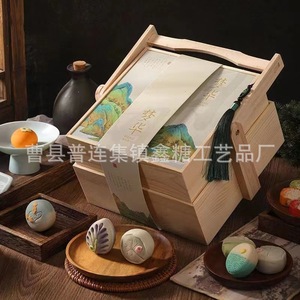 Wholesale wooden mooncake baskets, simple pastry <b>boxes</b>, zongzi packaging <b>boxes</b>, Chinese double-layer gift <b>boxes</b>. - Product Image 4