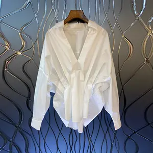 Wholesale 2023Spring French Pressed Bat Sleeve V-Neck Shirt Early Spring Design Sense Small Group Temperament Slim Women's Shirt
