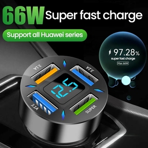 Adaptador de cargador de coche USB 4 en 1 de 66W 4A salida rápida Compatible con <span class=keywords><strong>iPhone</strong></span> 14 Pro Max Xiaomi Huawei Samsung Enchufe europeo/estadounidense - Product Image 6