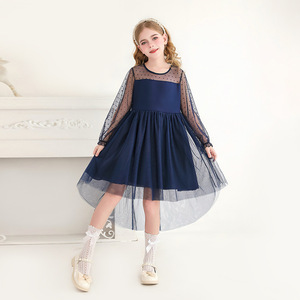 Robe de princesse en dentelle et tulle pour enfants, manches longues, fabrication soignée, idéale pour les fêtes de Noël (vente en gros) - Product Image 3