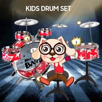 6 adet çocuklar davul seti bateri seti caz davul seti ile katlanır merdiven iskemle zil pedalı Drumsticks perküsyon enstrüman