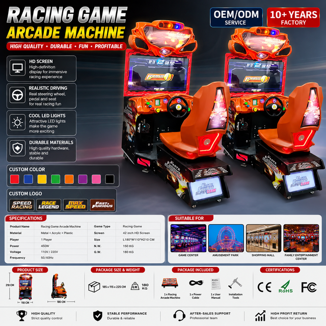 PlayFun Fast Furious Racing Car Arcade Game Machine Coin Operated Drive Simulator with 1 Year Warranty
