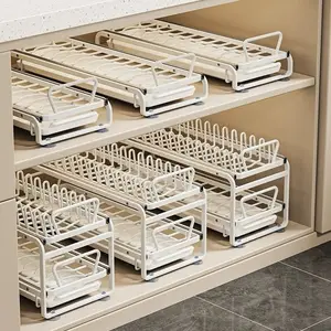 Nova rack de armazenamento de pratos de cozinha estilo gaveta rack de armazenamento removível rack de drenagem