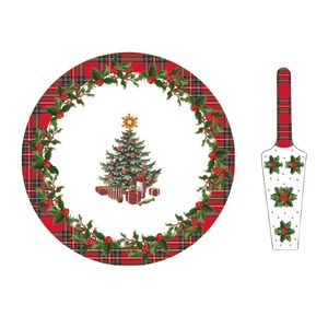 Piastra per panettoni natalizi da 30cm con Server in porcellana collezione scozzese per stoviglie e decorazioni per feste - Product Image 1