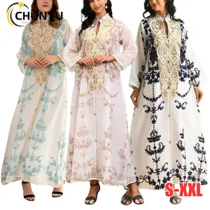 Robe Abaya pour femmes Dubaï Sadui en mousseline de soie broderie soirée longue robe Maxi arabe islamique marocain caftan