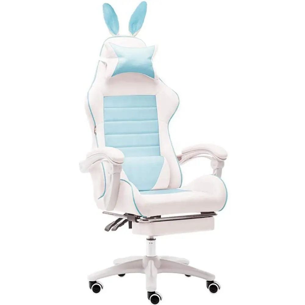 Chaise de jeu ergonomique en cuir, en forme de gemmes, pour filles, tenue de bureau, de course, avec repose-pieds, base en nylon, couleur bleue, nouveau Design, 2021