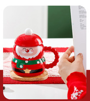 Taza de Cerámica Ecológica con Tapa y Cuchara, Diseño de Santa Claus, 400 ml, Logotipo Personalizado, Forma Irregular, Multiusos, para la Familia