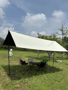 Portable Camping Tarp Waterproof Sun Shelter Shade Beach Tent Awning Canopy Tarp With 2 Poles For Outdoor Camping