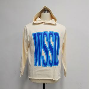 Hoodie de haute qualité à bords coupés, 100 % coton French Terry, pull-over sans cordon, uni, sans poche, ourlet brut personnalisé, coupe oversize - Product Image 5