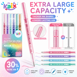 Lot de stylos gel pailletés personnalisés KAIX avec logo, vente en gros, 1,0 mm, grande capacité, 6 couleurs, stylos gel scintillants en vrac, OEM ODM pour le coloriage et le journaling - Product Image 2