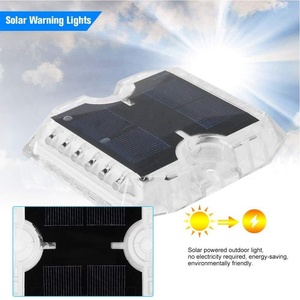 Borne de signalisation solaire en aluminium moulé sous pression, 6 LED blanc chaud, clignotante, alimentée par énergie solaire, IP68, lumière d'avertissement réfléchissante pour extérieur - Product Image 6