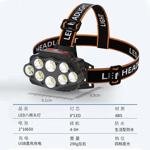 <b>Led</b> Headlamp 8 Core Rechargeable 2000 MAh Adjustable Band <b>Motion</b> <b>Sensor</b> Outdoor Fishing Mining <b>Light</b> - Product Image 2